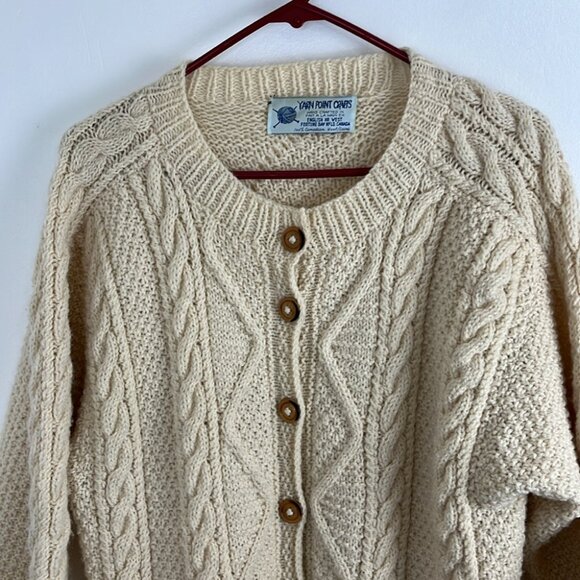 Yarn Point Crafts Canadian-Made Wool Fisherman's Cardigan Sweater - Picture 3 of 9